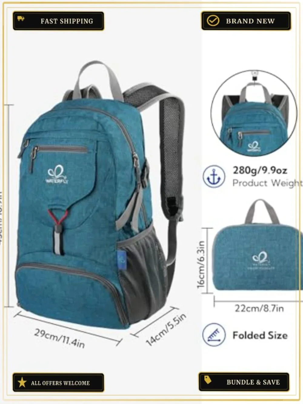 Foldable 20L Lightweight Daypack Hiking Travel Ultra-Light Packable Backpack